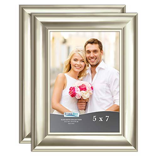 Product Cover Icona Bay 5x7 Picture Frame (2 Pack, Champagne), Champagne Photo Frame 5 x 7, Wall Mount or Table Top, Set of 2 Elegante Collection