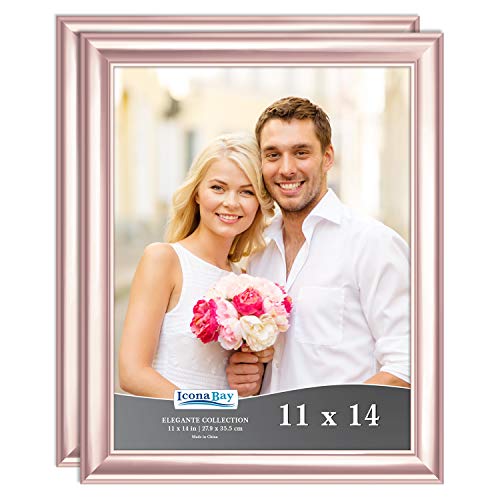 Product Cover Icona Bay 11x14 Picture Frame (2 Pack, Rose Gold), Rose Gold Photo Frame 11 x 14, Wall Mount or Table Top, Set of 2 Elegante Collection
