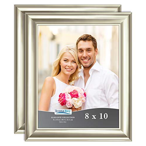 Product Cover Icona Bay 8x10 Picture Frame (2 Pack, Champagne), Champagne Photo Frame 8 x 10, Wall Mount or Table Top, Set of 2 Elegante Collection