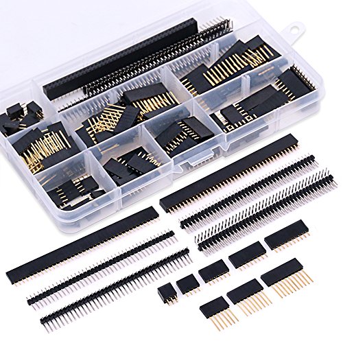 Product Cover Glarks 112Pcs 2.54mm Male and Female Pin Header Connector Assortment Kit, 100pcs Stackable Shield Header and 12pcs Breakaway PCB Board Pin Header for Arduino Prototype Shield