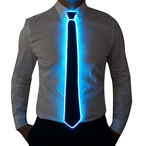 Product Cover Light Up Neck Tie Led Tie for men Novelty Necktie for Rave Party Burning Man Festivals (1, Black Micro Soild Tie-Blue light)