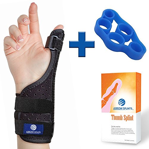 Product Cover Arrow Splints Thumb Brace | for Arthritis, Trigger Thumb, Carpal Tunnel, Thumb Stabilizer, Tendonitis, Sprain - Thumb Spica Splint is Reversible to fit Right & Left Hand Thumb Splint + Thumb Exerciser