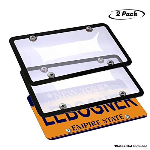 Product Cover lebogner Car License Plates Shields and Frames Combo, 2 Pack Clear Bubble Design Novelty Plate Covers to Fit Any Standard US Plates, Unbreakable Frame & Covers to Protect Plates, Screws Included