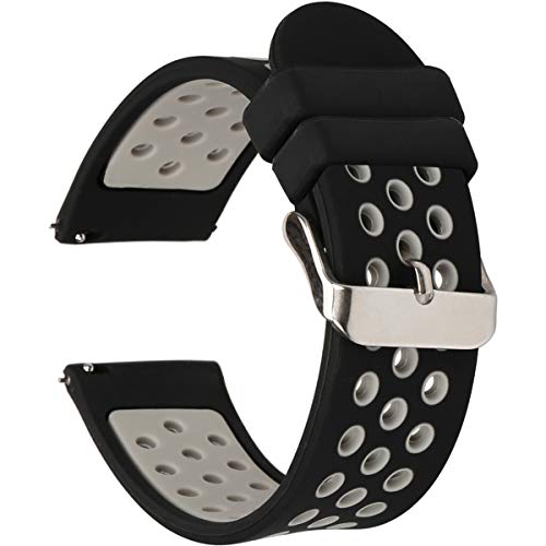 Product Cover Universal 18mm 20mm 22mm 24mm Width Silicone Watch Band Replacement (24mm, Black-Grey)