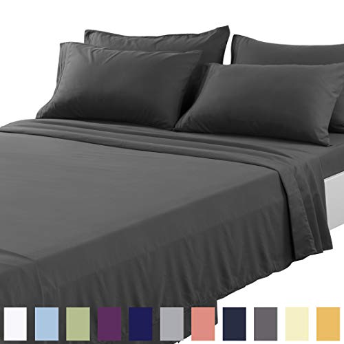 Product Cover TEKAMON Queen Bed 6 Piece Sheet Set Cooling 100% Microfiber Polyester Extra Deep Pocket Fitted Sheet Luxury Soft,Breathable,Wrinkle and Fade Resistant Flat Sheet Dark Grey