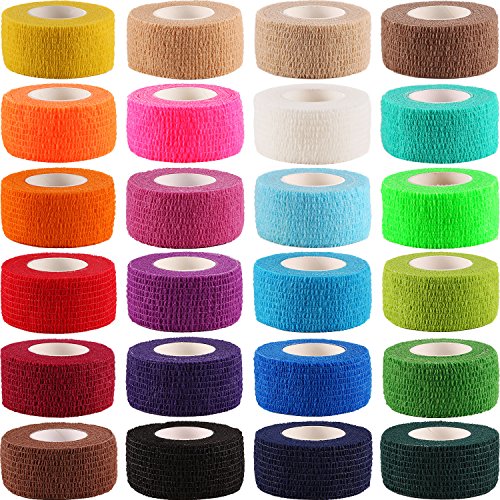 Product Cover Frienda 24 Pieces Adhesive Wrap Bandage Rolls Self-Adherent Tape for Sports, Wrist and Ankle, 5 Yards (24 Colors, 1 Inch)