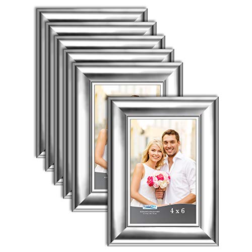 Product Cover Icona Bay 4x6 Picture Frame (Silver, 6 Pack), Silver Photo Frame 4 x 6, Wall Mount or Table Top, Set of 6 Elegante Collection