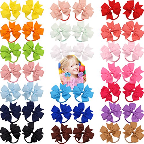 Product Cover 40Pcs 3.5'' Boutique Grosgrain Ribbon Hair Bows Elastic Hair Ties Ponytail Holder Hair Bands in Pairs for Girls Kids Children Teens