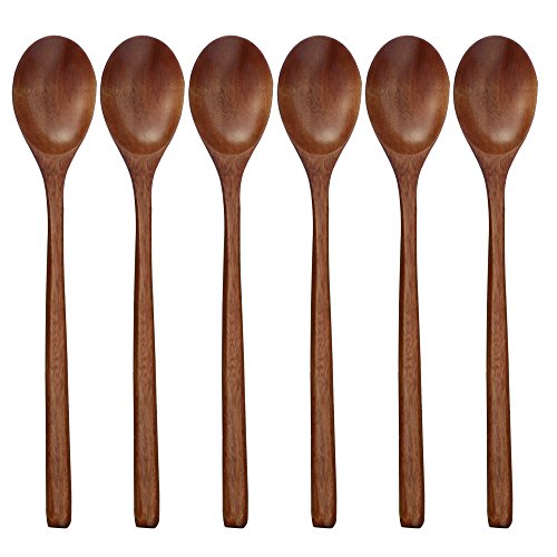 Product Cover Wooden Spoons, 6 Pieces 9 Inch Wood Soup Spoons for Eating Mixing Stirring, Long Handle Spoon with Japanese Style Kitchen Utensil, ADLORYEA Eco Friendly Table Spoon