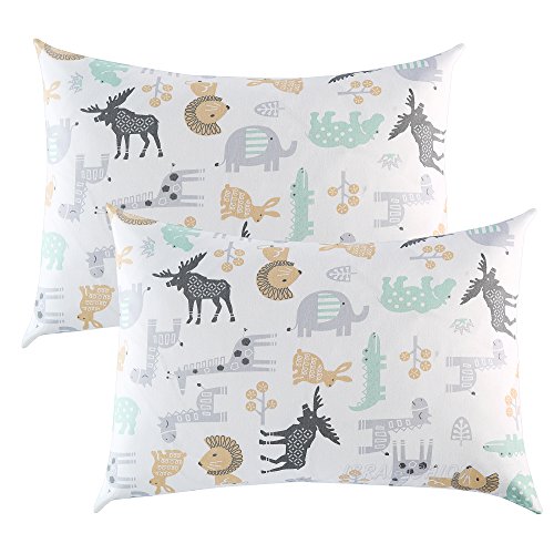 Product Cover IBraFashion Toddler Pillowcases 2 Packs 14x19 for 13x18, 12x16 Pillow 100% Cotton Wild Animals Printings Set of 2