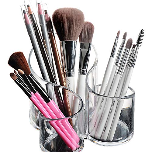 Product Cover Bekith Large Wavy 3 Compartment Makeup Organizer Acrylic Multi-Purpose Makeup Brush and Cosmetic Holder