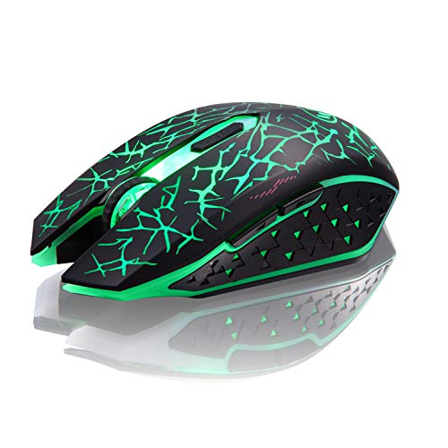 Product Cover TENMOS K6 Wireless Gaming Mouse, Rechargeable Silent LED Optical Computer Mice with USB Receiver, 3 Adjustable DPI Level and 6 Buttons, Auto Sleeping Compatible Laptop/PC/Notebook (Green Light)