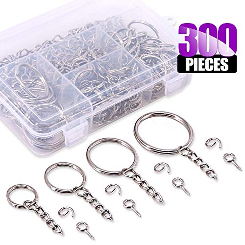 Product Cover Swpeet 300Pcs Sliver Key Chain Rings Kit, 100Pcs Keychain Rings with Chain and 100Pcs Jump Ring with 100Pcs Screw Eye Pins Bulk for Jewelry Findings Making - 3/5 Inch, 4/5 Inch, 1 Inch, 6/5 Inch