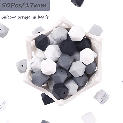 Product Cover Baby Silicone Teether Octagonal Beads BPA Free 50pcs (17mm) for Baby Food Grade DIY Teething Necklace/Bracelet Beads