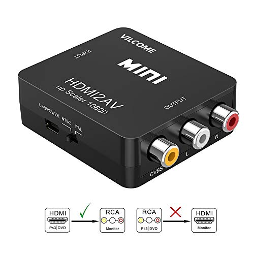 Product Cover HDMI to RCA, HDMI to AV, VILCOME 1080P HDMI to 3RCA CVBS AV Composite Video Audio Converter Adapter Supports PAL/NTSC with USB Charge Cable for PC Laptop HDTV DVD (Black)