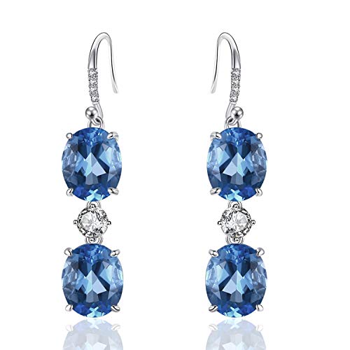 Product Cover Caperci Brilliant Oval Ocean Blue Sapphire Triple Drop Earrings in Sterling Silver