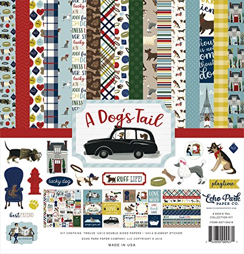 Product Cover Echo Park Paper Company ADT155016 A Dog's Tail Collection Paper, 12-x-12, Yellow, red, Navy, Sky Blue, Brown, Green