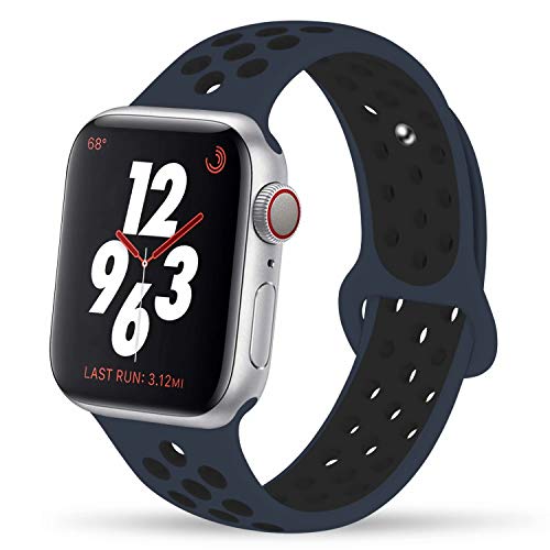 Product Cover YC YANCH Greatou Compatible for Apple Watch Band 42mm 44mm, Silicone Sport Band Replacement Wrist Strap Compatible for iWatch Series 5/4/3/2/1,Nike+,Sport,Edition,S/M,Black Midnightblue