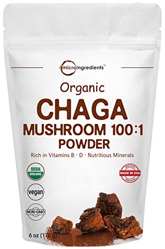 Product Cover Sustainably Maine Grown, Wild Harvest Organic Chaga Mushroom Extract 100:1 Powder, 6 Ounce, Powerful Immune System and Energy Booster, Superfoods for Beverage and Smoothie, No GMOs and Vegan Friendly