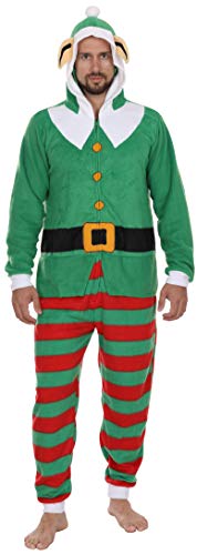 Product Cover Secret Santa Adult Mens Womens Christmas Holiday Elf Onesie Pajama, Green, Size Small/Medium