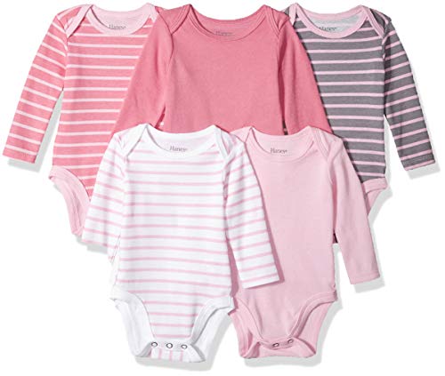 Product Cover Hanes Ultimate Baby Flexy 5 Pack Long Sleeve Bodysuits, Pink Stripe, 12-18 Months