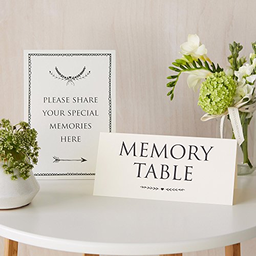 Product Cover ANGEL & DOVE Set of 2 Card Signs: 'Memory Table' & 'Please Share Your Special Memories Here' in Ivory - Ideal for Funeral Condolence Book, Memorial, Celebration of Life