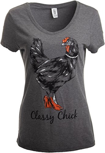 Product Cover Classy Chick | Funny, Cute Chicken Hen Humor Chiken V-Neck T-Shirt for Women-(Vneck,S)