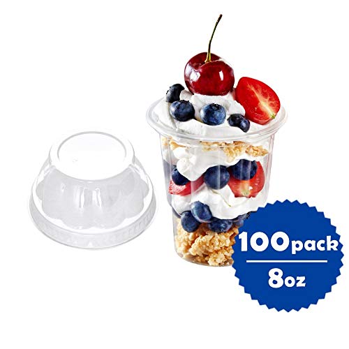 Product Cover OTOR 8oz Clear Plastic Ice Cream Cups with Dome Lid, Parfait Cup - 100 Count