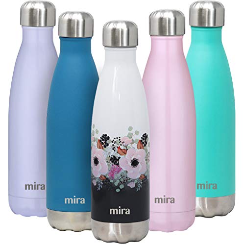 Product Cover MIRA 17 Oz Stainless Steel Vacuum Insulated Water Bottle | Double Walled Cola Shape Thermos | 24 Hours Cold, 12 Hours Hot | Reusable Metal Water Bottle | Leak-Proof Sports Flask | Peonies