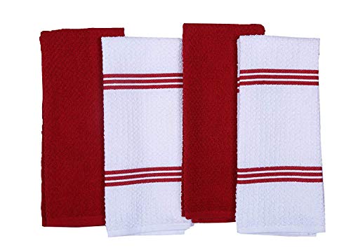 Product Cover Amour Infini Terry Dish Towel | Set of 4 | 16 x 26 Inches | Super Soft and Absorbent |100% Cotton Dishtowels | Perfect for Household and Commercial Uses | Red
