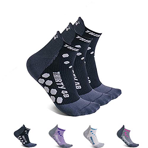 Product Cover Thirty48 Compression Low-Cut Running Socks for Men and Women (Large - Women 9-10.5 // Men 10-11.5, [3 Pairs] Black/Gray)