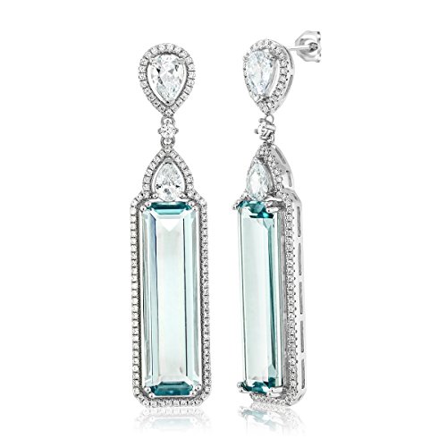 Product Cover Gem Stone King 925 Sterling Silver Simulated Aquamarine Art Deco Dangle Earrings 12.00 Ctw 2 Inch