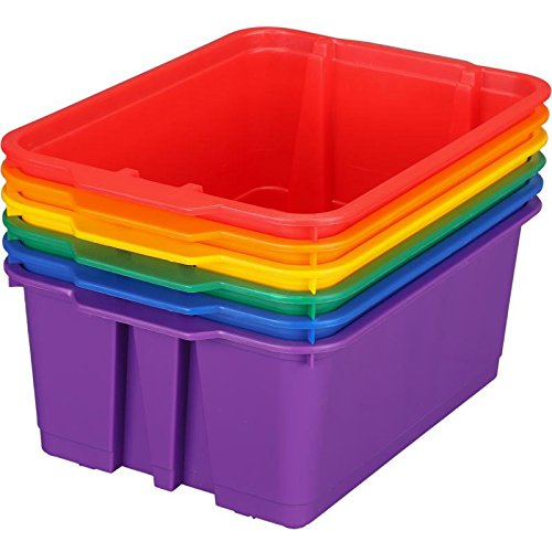 Product Cover Really Good Stuff Stackable Plastic Book and Organizer Bins for Classroom or Home Use - Sturdy Plastic Baskets in Fun Rainbow Colors (Set of 6)