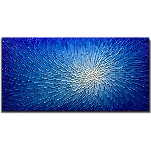 Product Cover Amei Art Paintings,24X48 inch Oil Hand Painting Flower Paintings 3D Hand-Painted On Canvas Abstract Artwork Art Wood Inside Framed Hanging Wall Decoration Abstract Painting (Bright Blue)