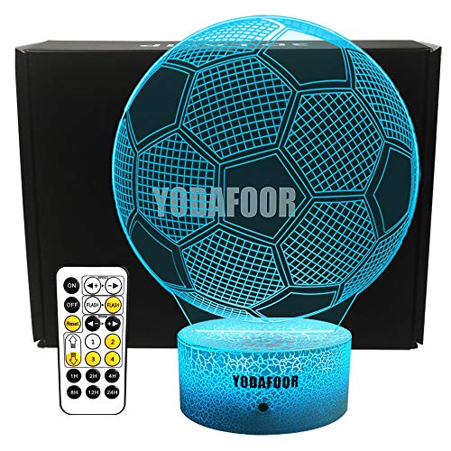 Product Cover YODAFOOR 3D Night Lights for Kids Baby Teen Children 3D Soccer Illusion Lamp, Birthday Party Gift for Sport Fans, Bedside Table Desk Multi Color Remote Lamp Living Room Decor Nursery Lighting