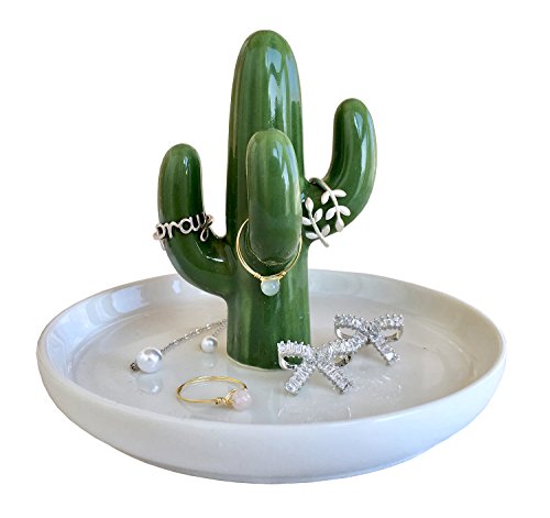Product Cover FairyLavie Cactus Ring Holder Dish for Jewelry, Ceramic Succulent Ring Holders Organizer Display for Home Decor and Birthday Wedding Festival Gifts for Mom, Aunt, Friends, Girlfriend (Green Cactus)