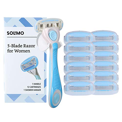 Product Cover Solimo 5 Blade Razor for Women, Handle, 12 Cartridges & Shower Hanger (Cartridges fit Solimo Razor Handles only)