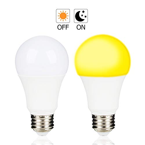 Product Cover Dusk to Dawn Bug Light Bulb Led Outdoor Lighting Sensor Smart Yellow Light Bulb, 7W (60W Equivalent), E26 2000k, 600 Lumens, Automatic on/Off（2 Pack)