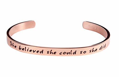 Product Cover Kendasun Jewelry She Believe she Could so she did Inspirational Bracelet Cuff Bangle (Pink Rosegold (Standard Size))