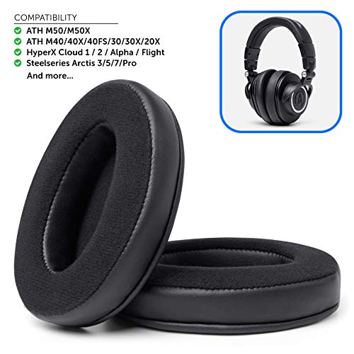 Product Cover Hybrid Velour ATH M50x Earpads by Wicked Cushions - Compatible with Audio Technica M50 / M40X / M40 / Turtle Beach/HyperX/Sennheiser & More | Velour