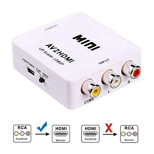 Product Cover RCA to HDMI, AV to HDMI, Vilcome 1080P Mini RCA Composite CVBS AV to HDMI Video Audio Converter Adapter Supporting PAL/NTSC with USB Charge Cable for PC Laptop Xbox PS4 PS3 TV STB VHS VCR DVD(White)