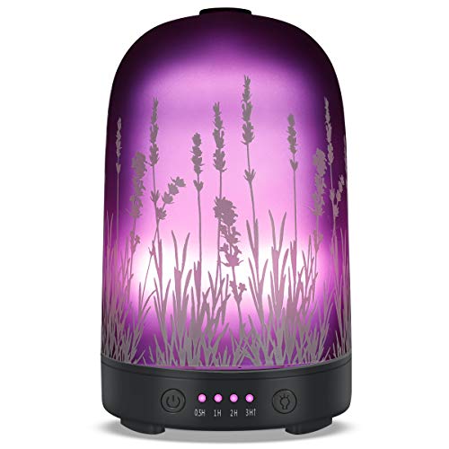 Product Cover Aromatherapy Essential Oil Diffuser 120ml Glass Fragrance Ultrasonic Cool Mist Humidifier with 7 Color LED Lights and Waterless Auto Shut-off 4 Timed Settings For Home Office Yoga Spa Baby