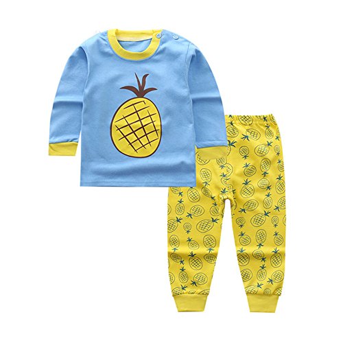 Product Cover Bold N Elegant Bright Yellow and Blue Pineapple Cute Print Twin Set Little Boy Girl Two Piece Set Kids Full Length Set Tshirt Pant Pajama Set for Baby