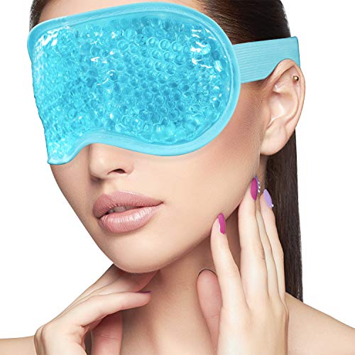 Product Cover Sleeping Weighted Eye Mask for Woman Man Reusable Gel Beads Ice Pack with Soft Plush Backing Hot Cold Therapy Eye Pillow for Puffy Eyes, Dark Circles, Headaches, Migraines, Stress Relief - Blue