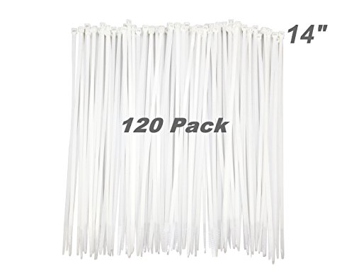Product Cover HAODE FASHION 120 Pack Long 14 Inch White Clear Strong Cable Ties, Upgrade Industrial UV Resistant Durable Life Zip Ties, Heavy Duty Cable Management for Large Objects (50LB, White, Outdoor Use)