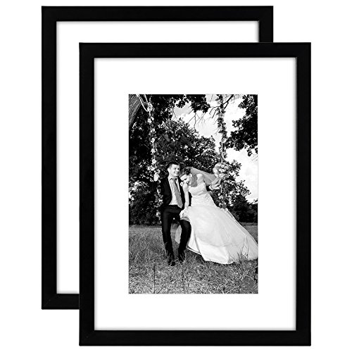 Product Cover Americanflat 2 Pack - 12x16 Black Picture Frames - Display Pictures 8x12 with Mats - Display Pictures 12x16 Without Mats - Glass Fronts - Hanging Hardware Included