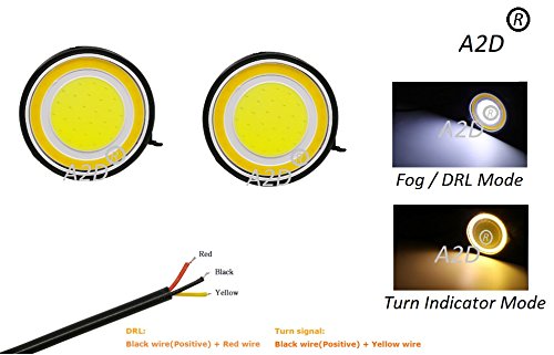Product Cover A2D COB Car Fog LED DRL Lights with Turn Indicator Signal Double for Maruti Suzuki WagonR Type-1 2.5-inch(White and Amber, FRP Plastic)-Set of 2