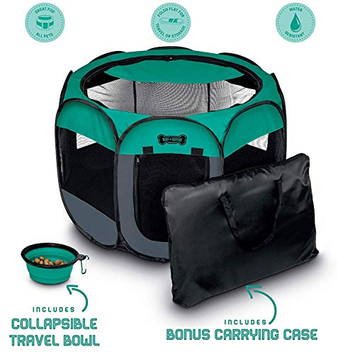 Product Cover Ruff 'n Ruffus Portable Foldable Pet Playpen + Carrying Case & Collapsible Travel Bowl (Extra Large (48