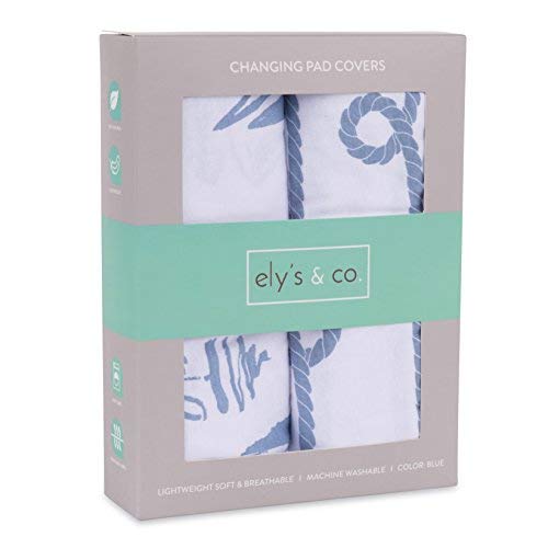 Product Cover Changing Pad Cover Set | Cradle Sheet Set 100% Cotton Jersey Knit 2 Pack Dusty Blue Nautical Print