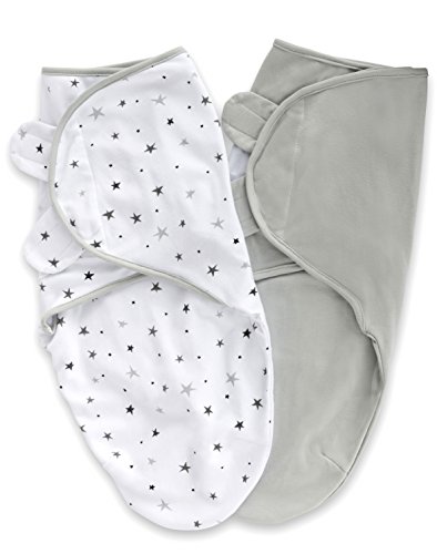 Product Cover Ely's & Co. Adjustable Swaddle Blanket Infant Baby Wrap 2 Pack Grey Stars + Solid Grey 0-3 Months